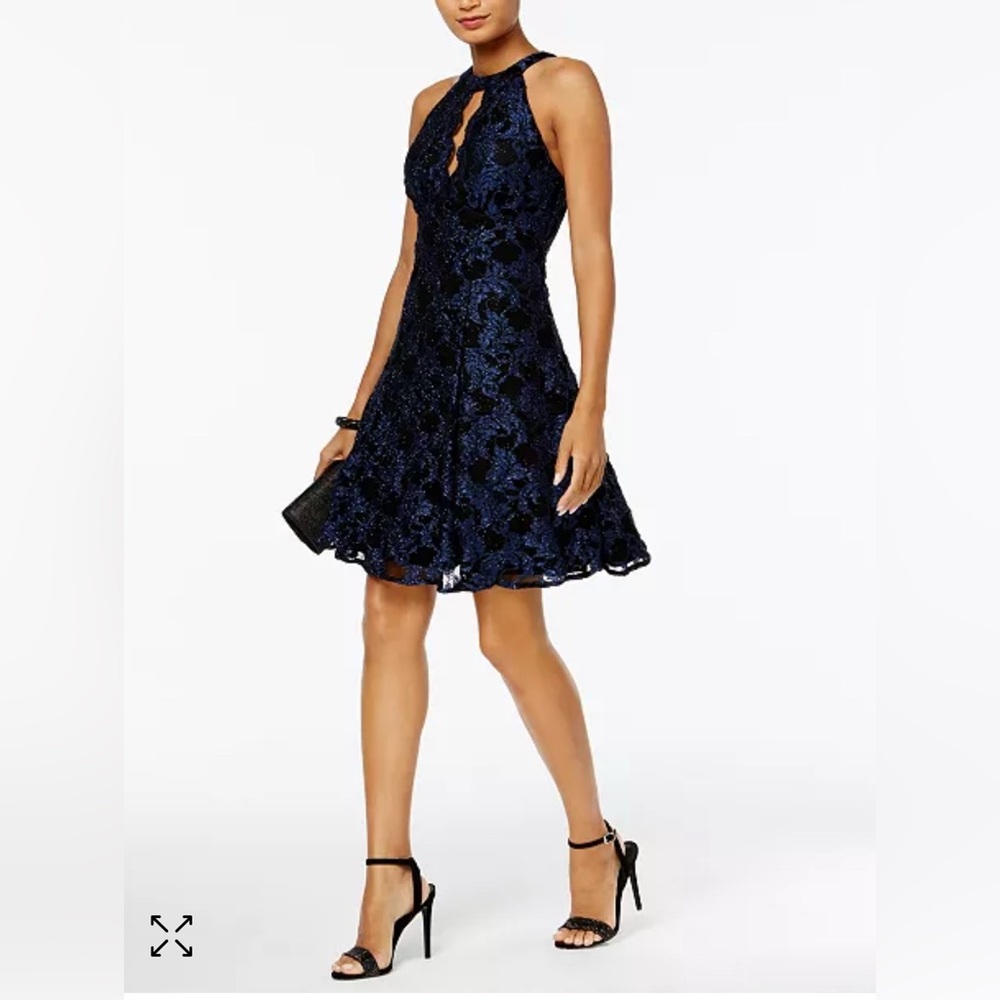Glittery formal halter dress midnight blue